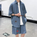 Striped Short-sleeved Shirt Loose Straight-leg Shorts Two-piece Suit