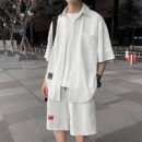 Striped Short-sleeved Shirt Loose Straight-leg Shorts Two-piece Suit