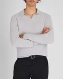 Long-Sleeve Textured Johnny Collar Knit Polo