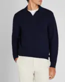 Long-Sleeve Textured Johnny Collar Knit Polo