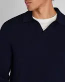 Long-Sleeve Textured Johnny Collar Knit Polo